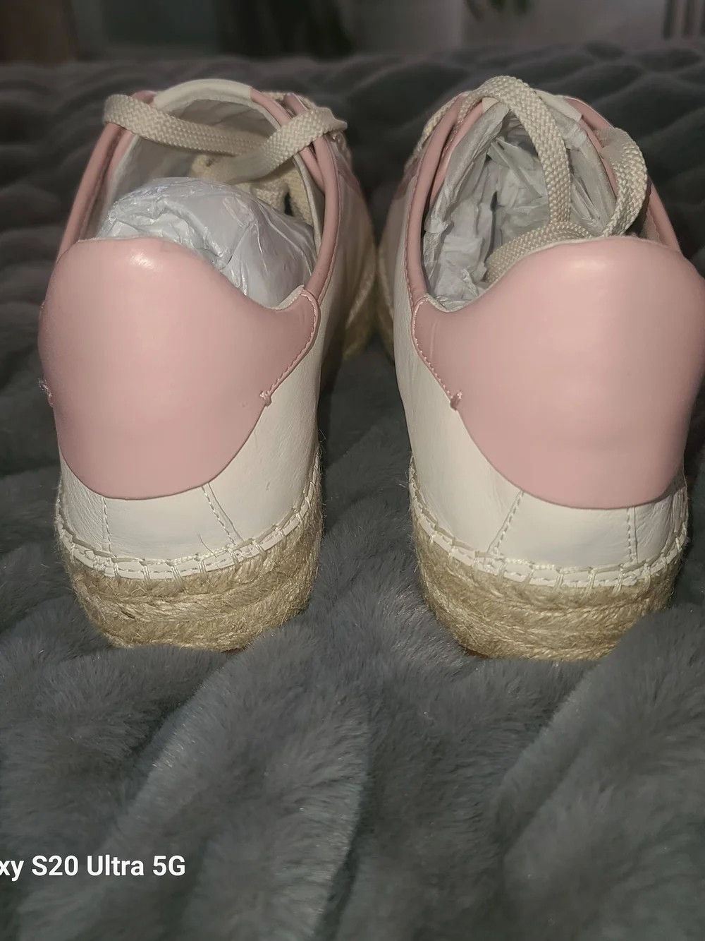 Coach White Leather Espadrille Sneakers with Pink Trim